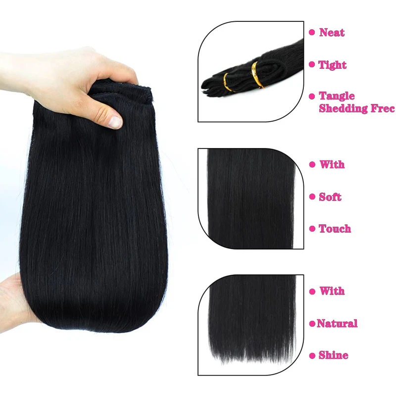 Clip in Hair Extensions Remy Human Hair Silky Straight Clip in Hair Extensions Human Hair #1B Natural Black 120g 8 Piece Set