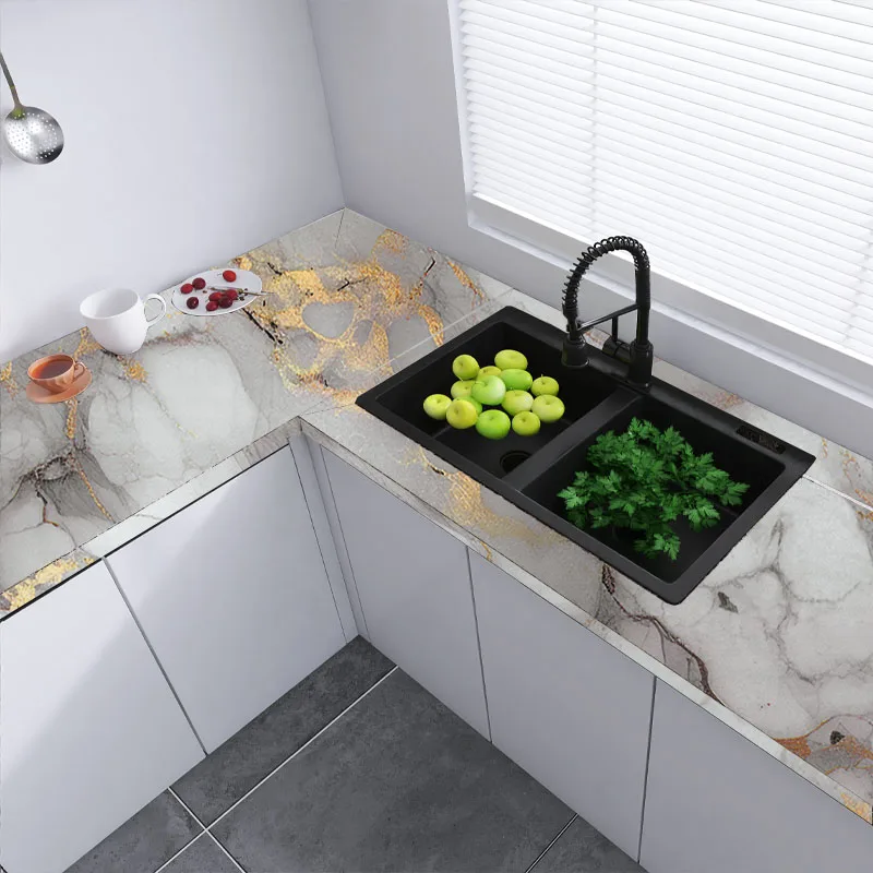 40CM Marble Self-adhesive Oil Fume Sticker Oil Resistant Mold Proof Kitchen Background Home Decoration Waterproof Wall Stickers