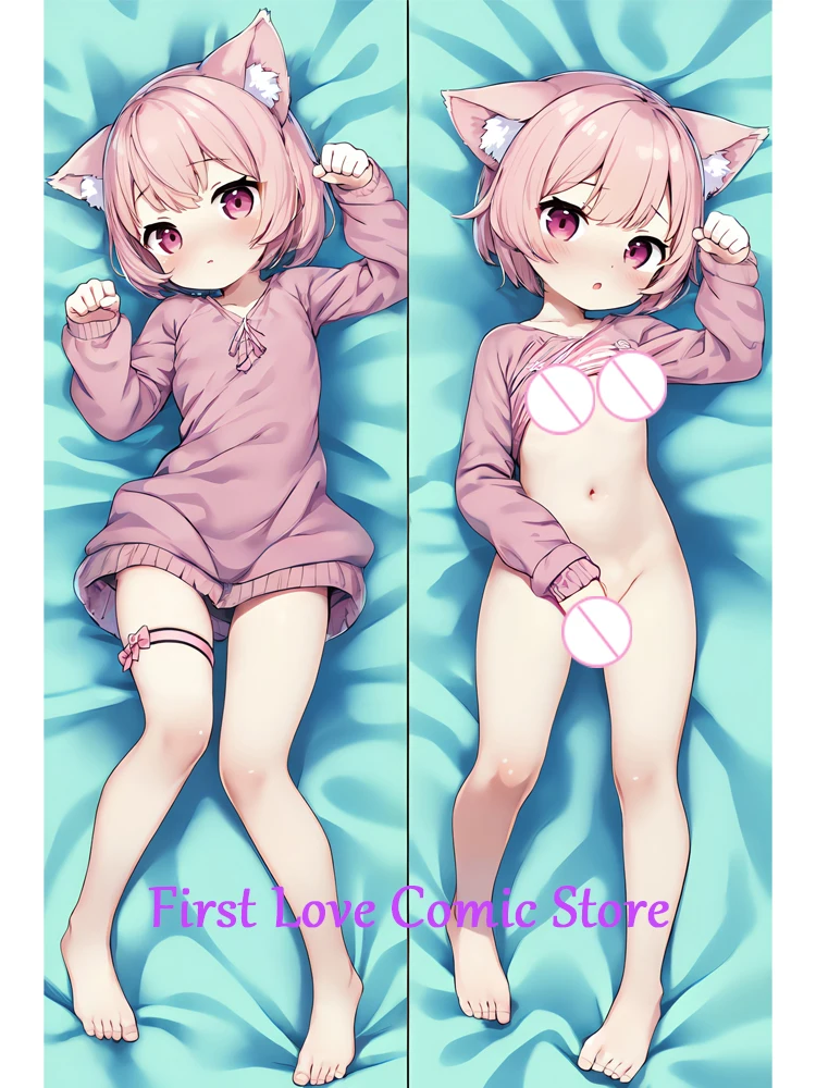 Anime Hand On Crotch Cat Ears Dakimakura Pillow Case Otaku Waifu Bedding Hugging Body Throw 2-sided Print Pillow Cover