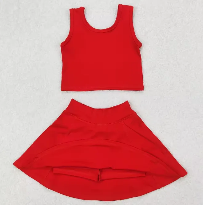 

Toddler girl dress set summer Athletic Acive Wear Under Short Baby Girls Red Vest Top Yoga Tennis Sports Skorts Clothes Sets