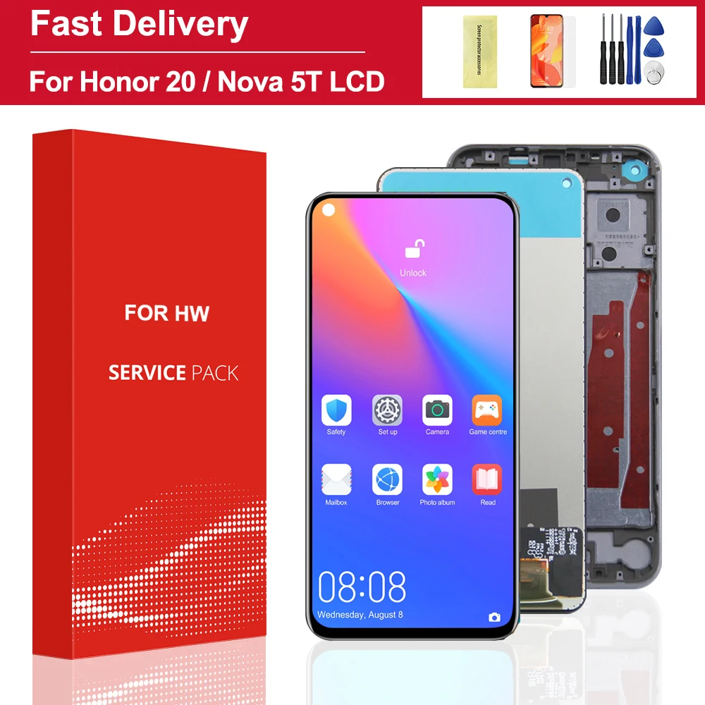 6.26\'\' For Huawei Nova 5T YAL-L21 LCD Touch Screen Digitizer Assembly With Frame For Honor 20 YAL-AL00, YAL-TL00 Display Screen