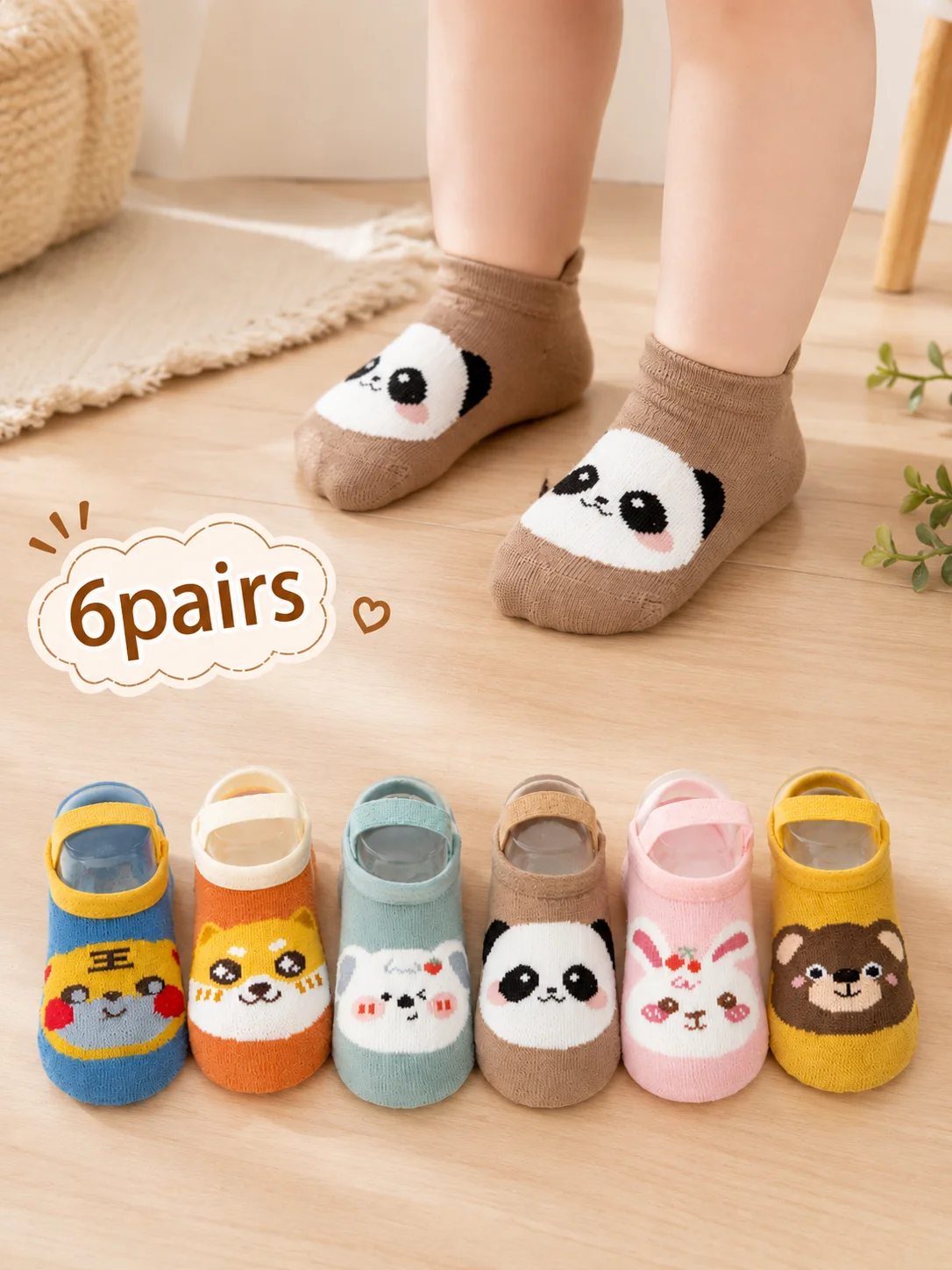 6 Pairs Cartoon Baby Non-slip Floor Socks, Boys Girls Infant Short Ankle Socks, Rubber Dots Grip Anti-Slip Socks for Toddler Ind