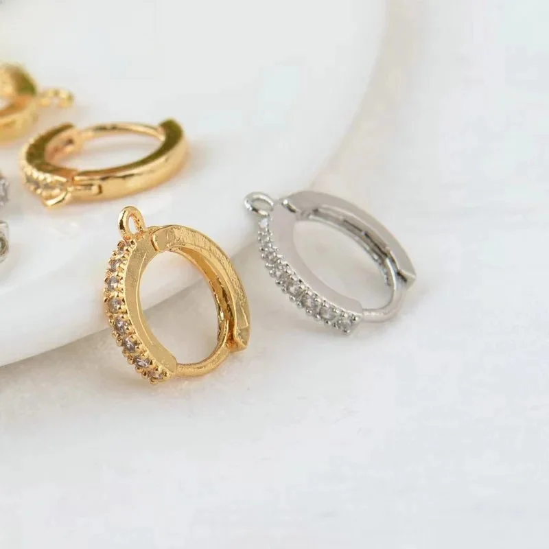 (2361)4PCS 12.5MM 24K Gold Color Brass and Zircon Round Earring Hooks Wysokiej jakości akcesoria do wyrobu biżuterii Akcesoria — zdjęcie 2