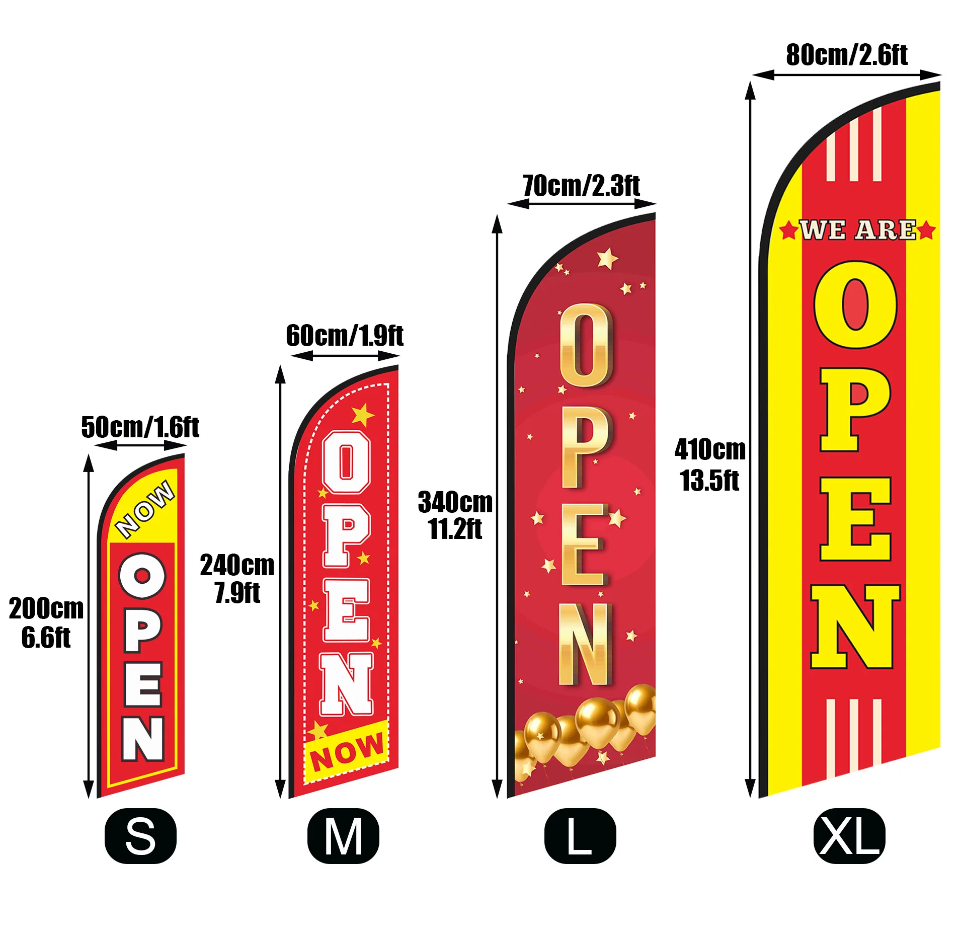 Open Feather Flag Advertising Feather Banner for Business Swooper Banner for Storefront Restaurant Cafe Retail Shop Promotion