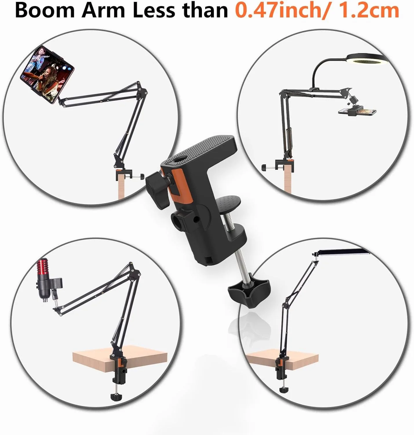 Suporte de mesa para microfone, suporte de braço longo para trabalho, tripé para câmera suspensa, base de lâmpada
