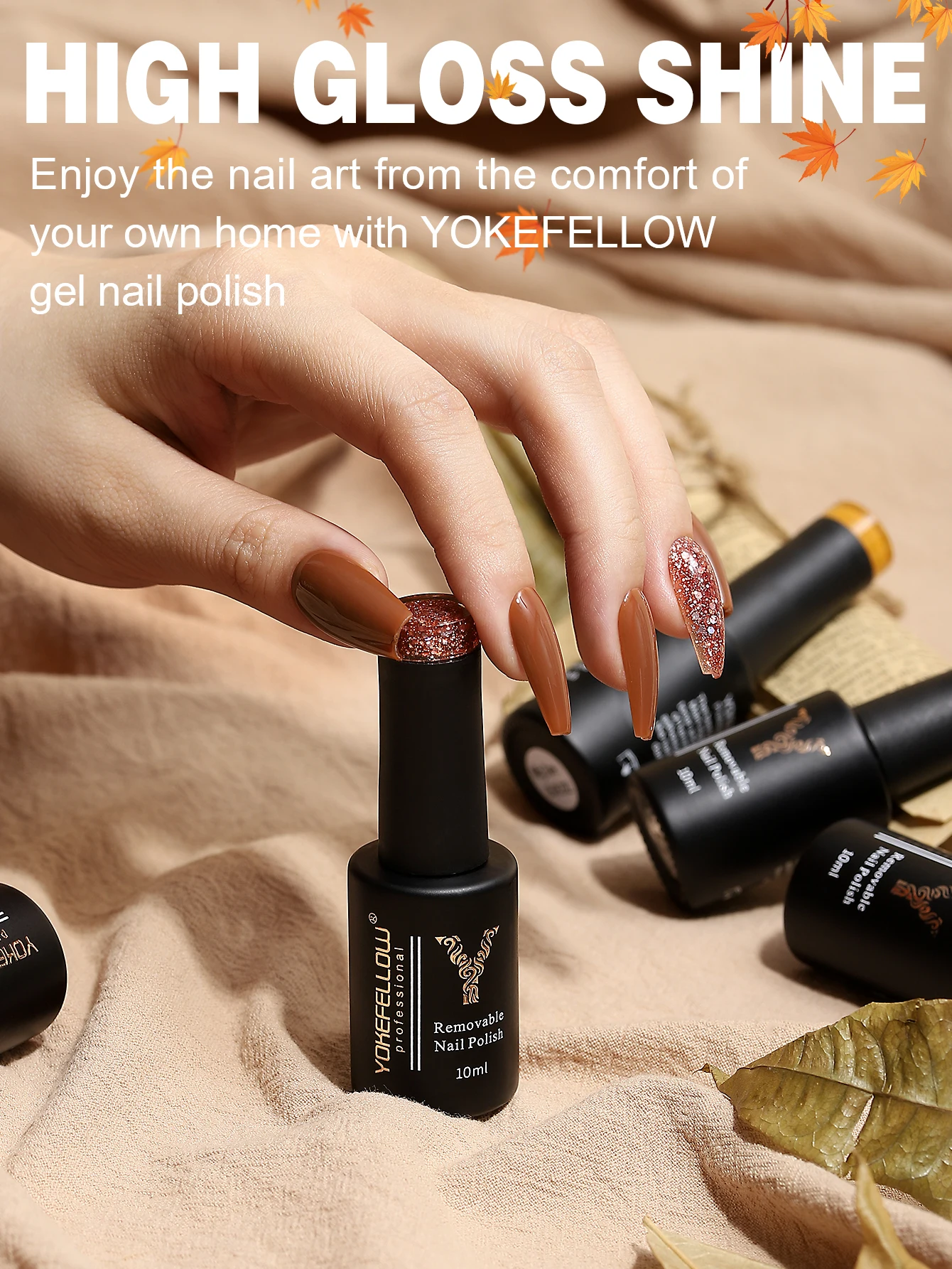 YOKEFELLOW 6Pcs/Set Fall Winter Gel Nail Polish Semi Permanent UV Led Gel Varnish Brown Orange Pumpkin Halloween Christmas Gift