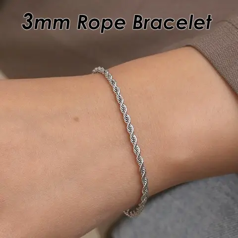 10 piezas de pulsera de cuerda de 3 mm y 5 mm de acero inoxidable, pulsera de cadena de cuerda de color dorado para hombres o mujeres