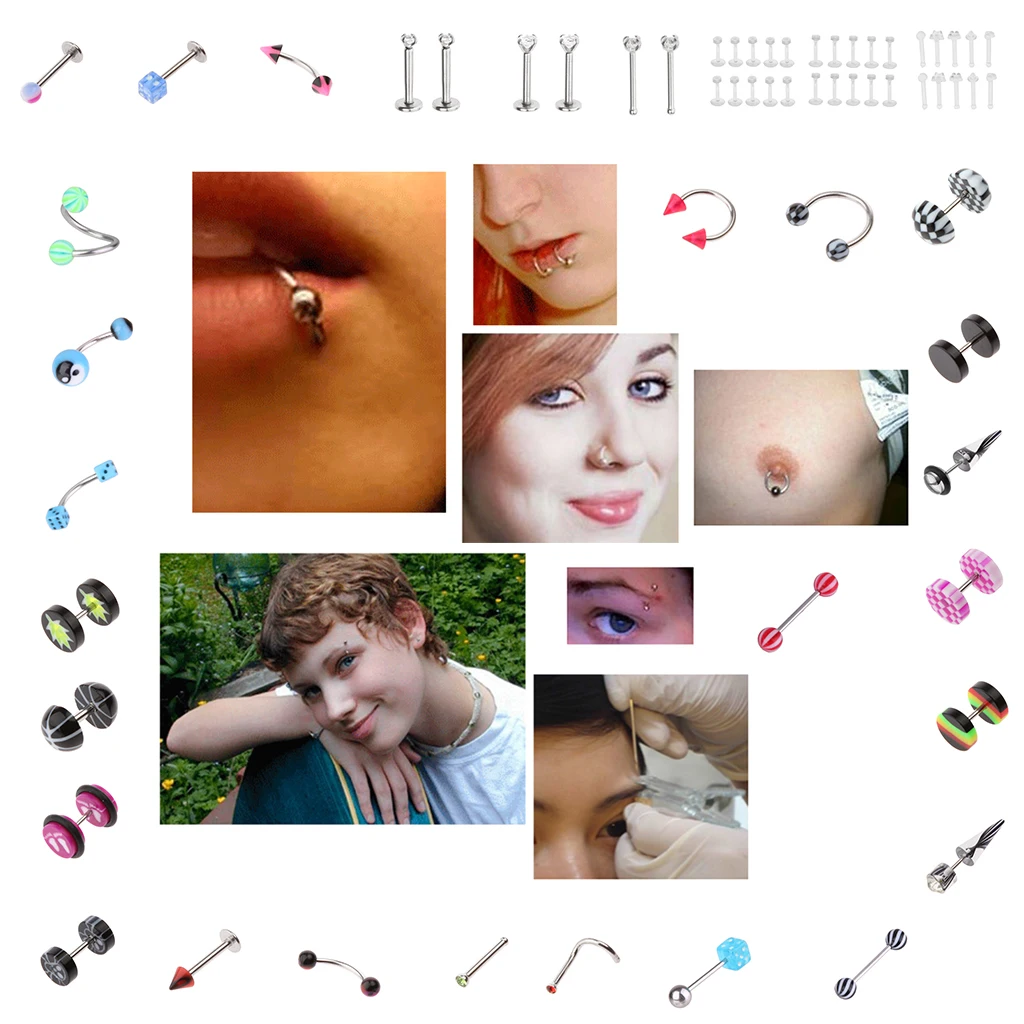 20PCs Acrylic Pill Tongue Rings Dice Labrets Lip Ear Bone Bar Stud Chin Tongue Ring Body Piercing Jewelry Unisex