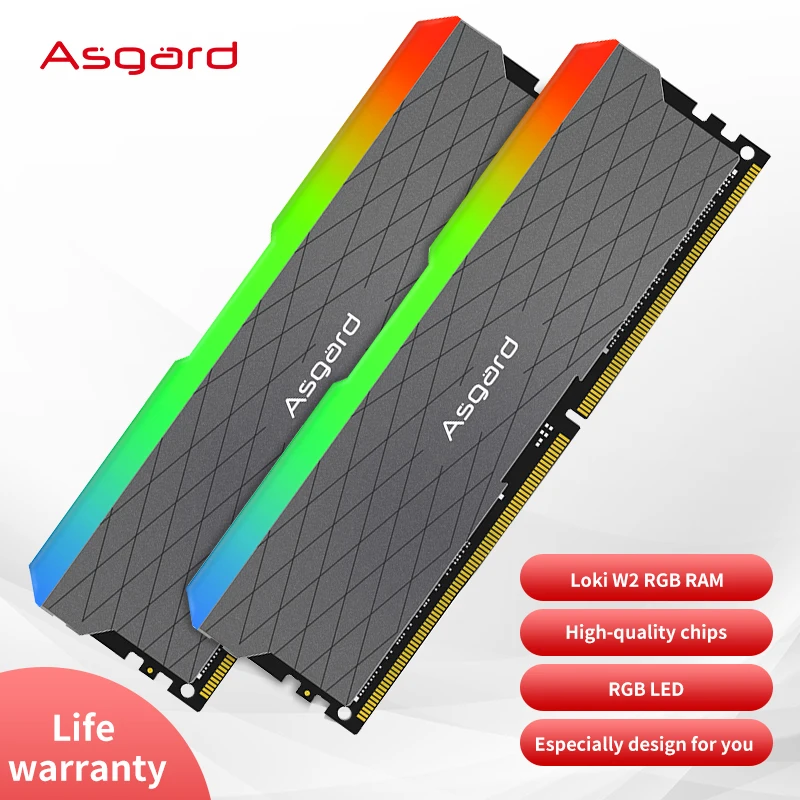 Asgard-RAM W2 DDR4 RGB 8GX2, 16G, 32G, 3200MHz, iluminación impresionante, doble canal, DIMM, 1,35 V, para escritorio