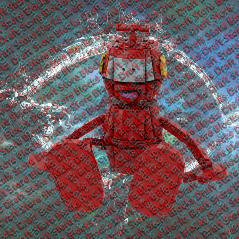 Creative Red Robot Building Blocks Set, Cute Mechanical Character Model, DIY Assembly Brick Kit for Kids and Adults QWERT
