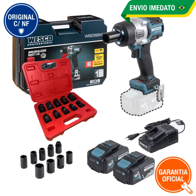 Schlagschrauber ½ Wesco, 18V, 700Nm, bürstenlos mit 2 Akkus 4Ah, Ladegerät und Koffer | WS2392K2