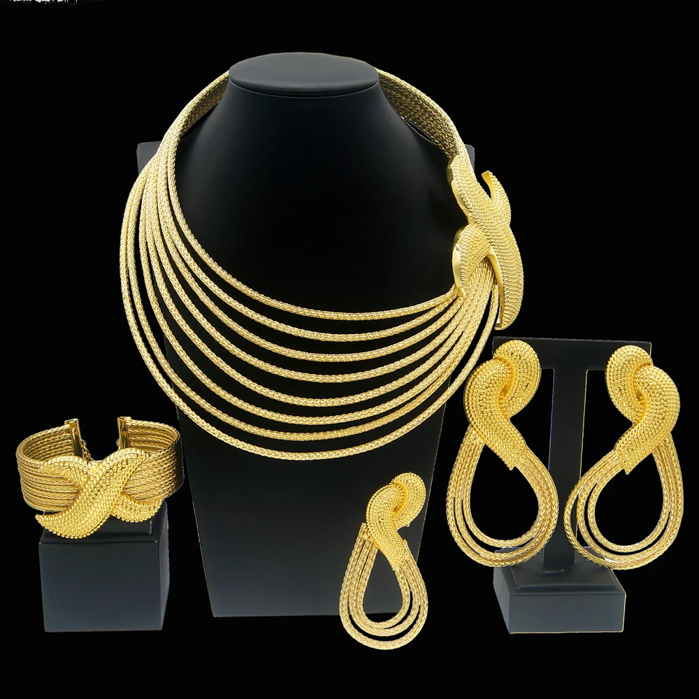 Wholesale Dubai Fashion Unique Design Ladies Gold Style Jewellery Set Gold Plated Ladies Party Birthday Meeting New Jewelry