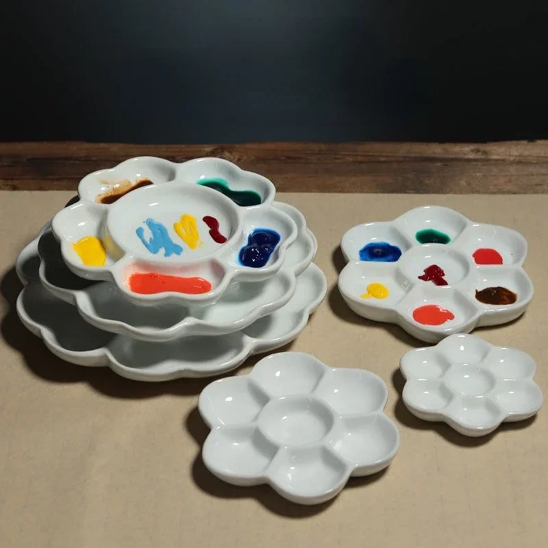 Kwiat śliwy 7-siatkowa ceramiczna paleta akwareli Jingdezhen Firing Artysta klasy gwasz farba akrylowa sub-opakowanie naczynie ceramiczne — zdjęcie produktu 7