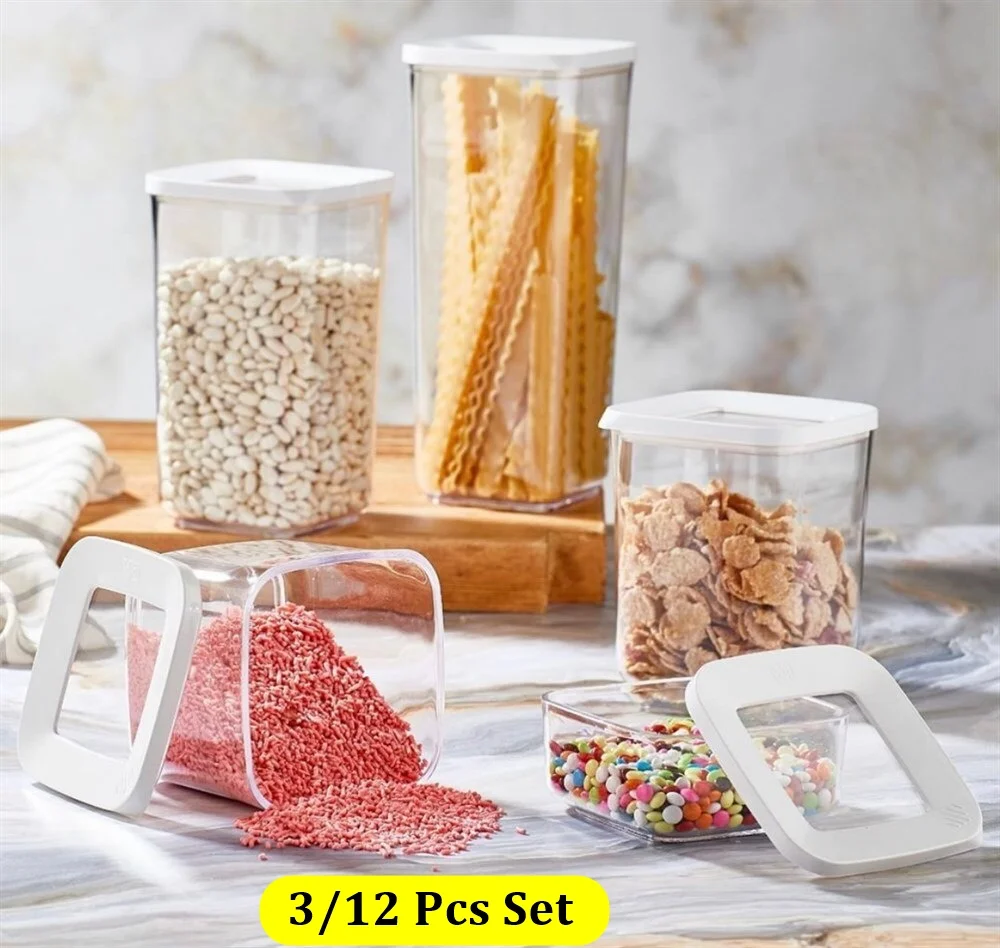 3-12 Piece Kitchen Food Storage Container Set with Vacuum cover/Lid and Pantry Organization for Cereal, dry Food Flour and Sugar