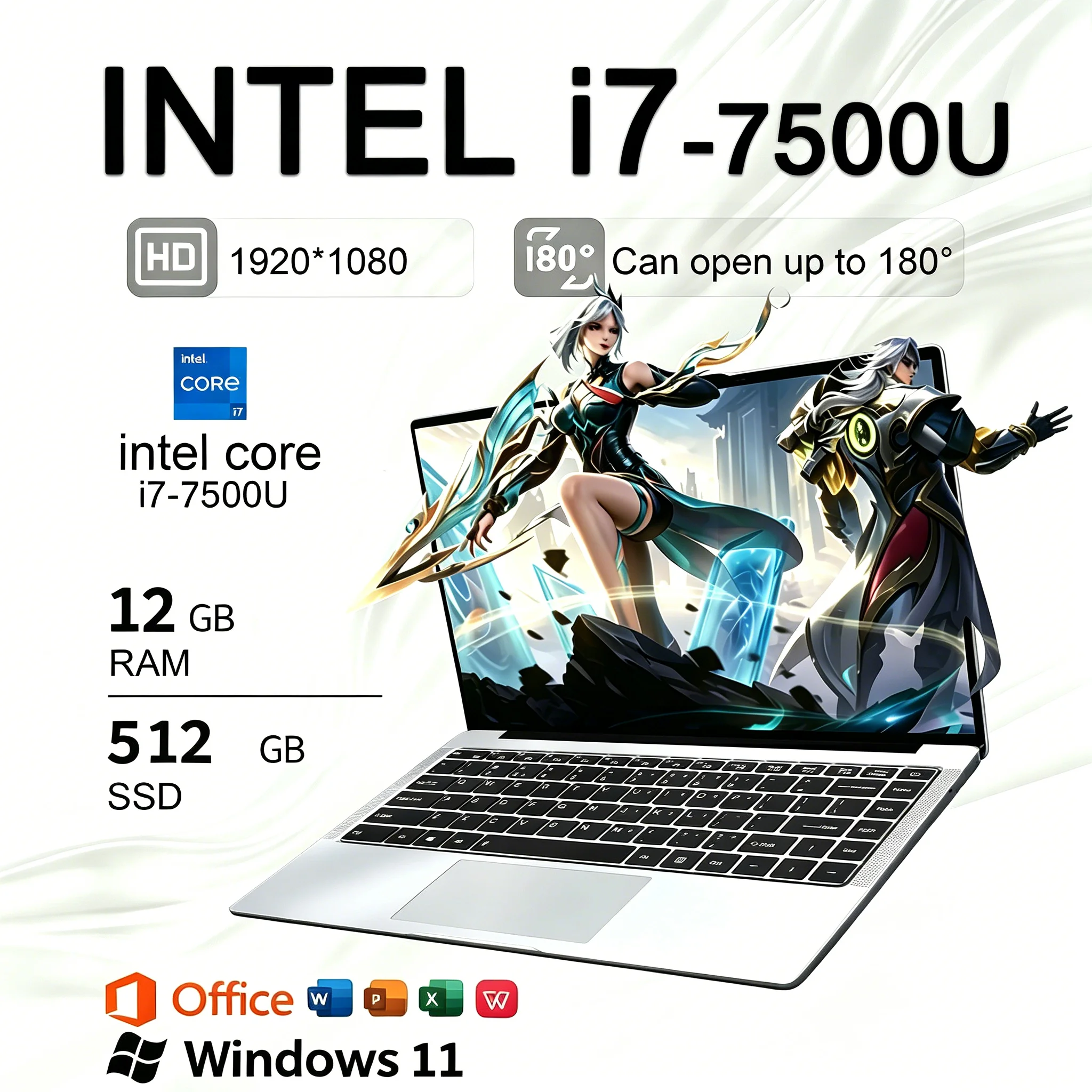 14.1 Inch Portable Laptop Computer Intel Core i7 7500U Dual Core 12GB RAM 512GB 1TB 2TB SSD Windows 11 Laptop Pc Gamer Notebook