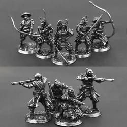 White Copper Japanese Shogunate Samurai Figurines Miniatures Vintage Metal Soldiers Model Statue Desktop Toy Ornament Decoration