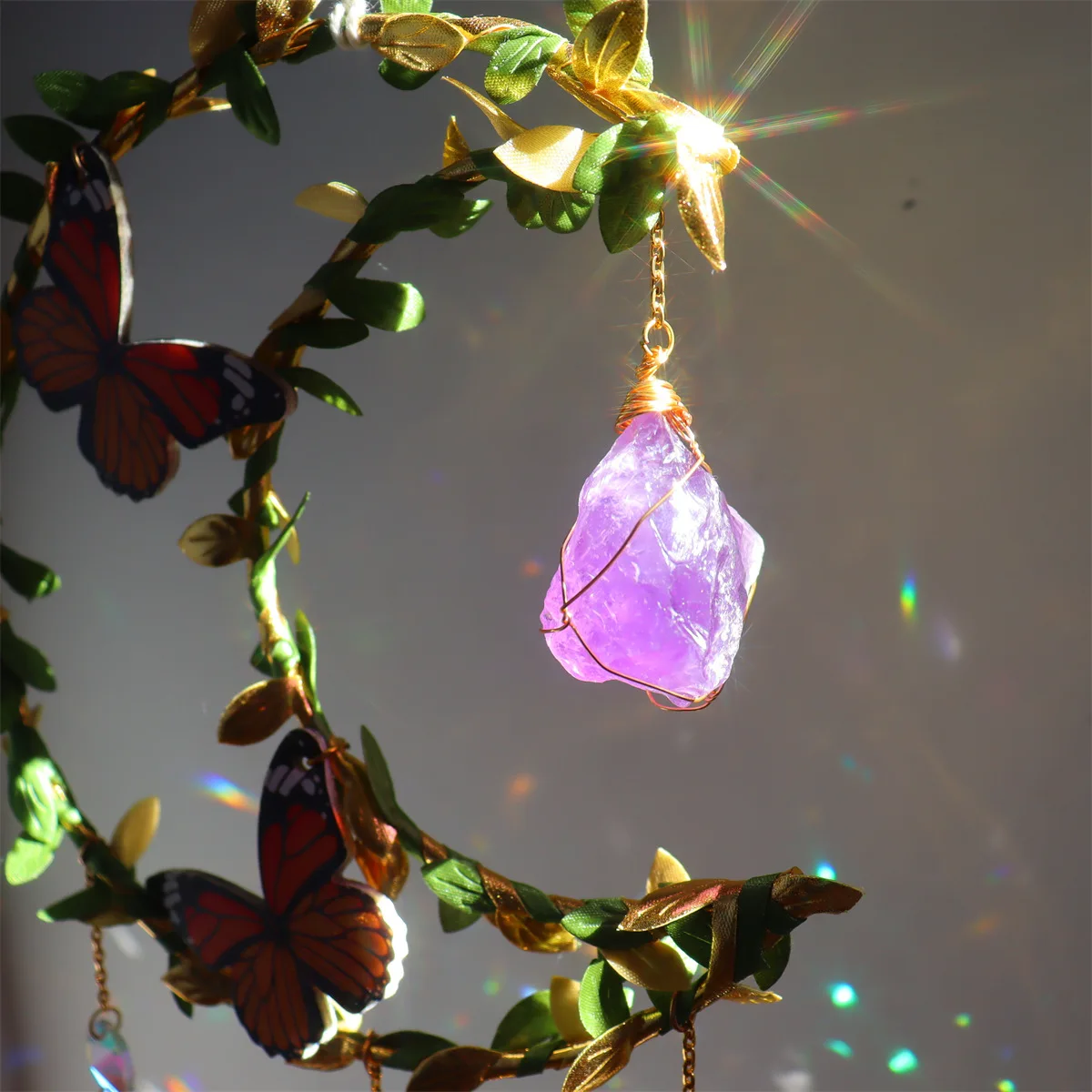 Nature-Inspired Sun Catchers & Crystal Balls: Leaves, Butterflies, Moon and Wind Chime Garden Ornaments