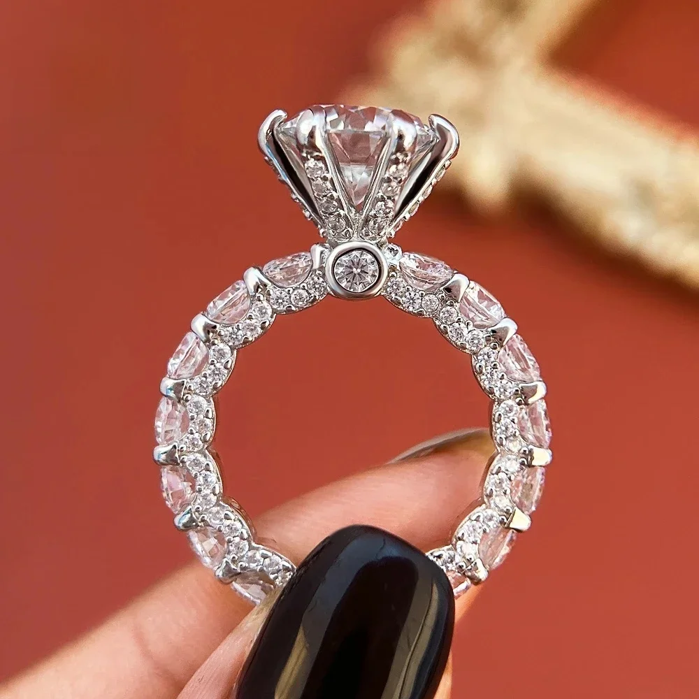4-karatowe pierścionki zaręczynowe z moissanitem z certyfikatem S925 srebrny ukryty diamentowy pierścionek zaręczynowy Halo opaska wieczna dla kobiet biżuteria — zdjęcie 2