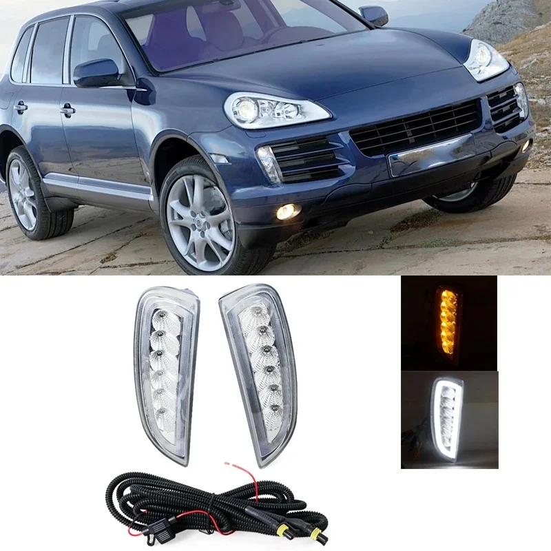 2 sztuk LED przedni zderzak DRL światła do jazdy dziennej włączony kierunkowskaz akcesoria samochodowe dla Porsche Cayenne 957 9PA 2006-2010 — zdjęcie 2