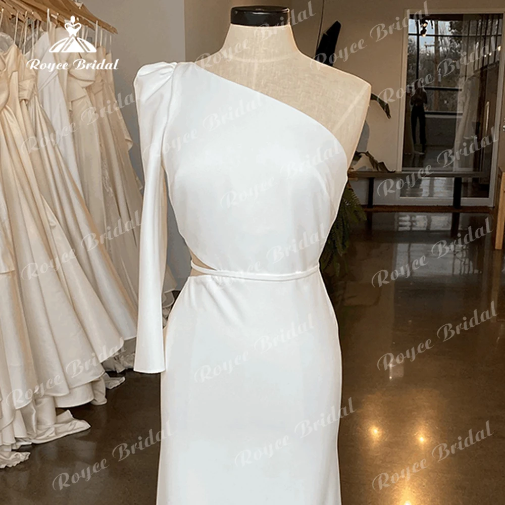 Robe De Mariée sirène en Satin pour femmes, Simple, Sexy, asymétrique, épaule dénudée, ceinture, style Boho