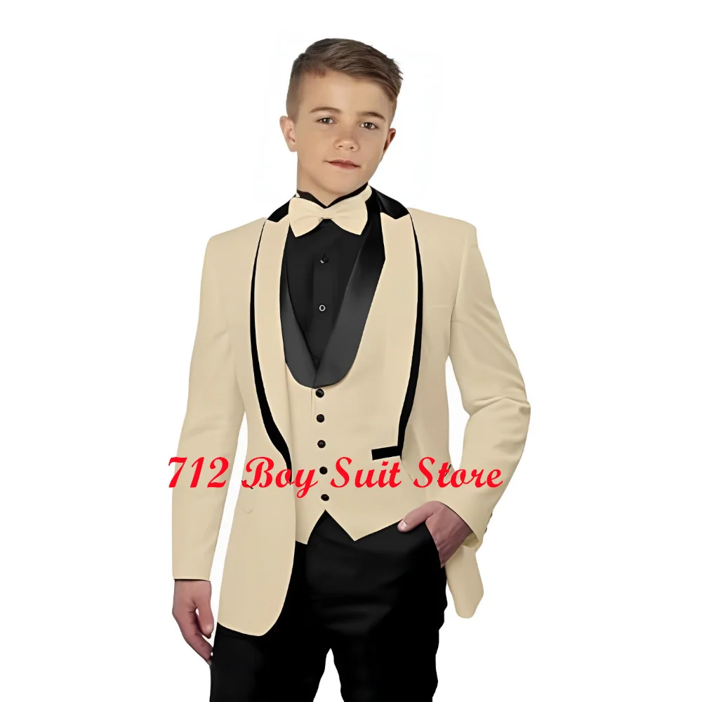 Conjunto formal de smoking para meninos, 3 peças, jaqueta slim fit, colete, calças, festa de casamento, blazer infantil, roupas infantis