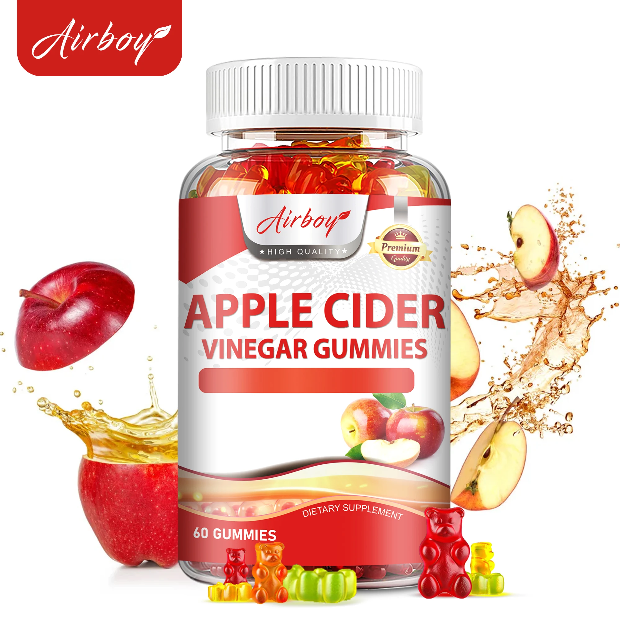 Apple Cider Gummies - Digestive Health Support Relieves Bloating and Constipation Burns Fat and Controls Weight - 60 Gummies