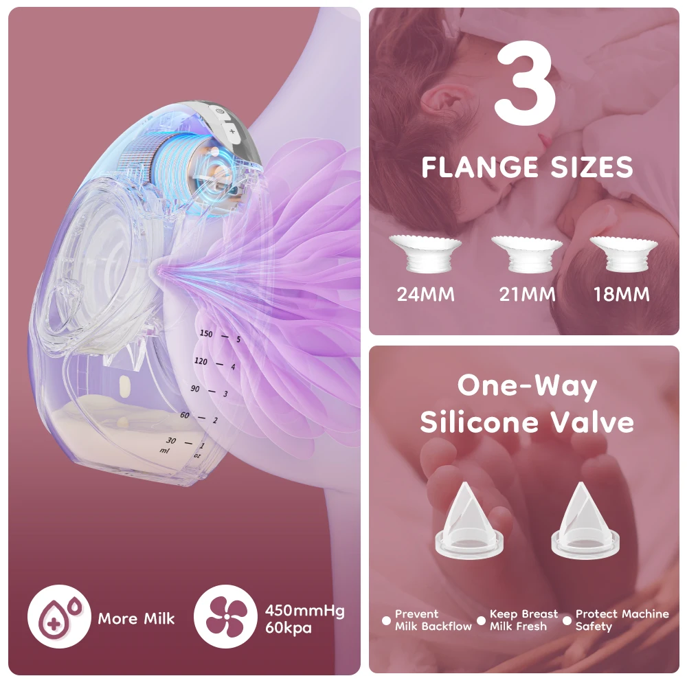 MAMIJOY 2 uds extractor de leche eléctrico portátil ultrafino ultraligero de poco ruido 3 modos 12 niveles de succión con brida de 18/21/24mm EB51