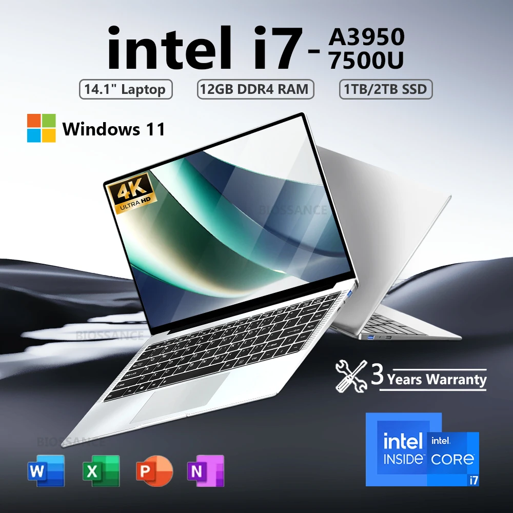 14.1 "pouces ordinateur Portable Intel Core i7 7500U A3950 Ultra mince ordinateur Portable 12GB RAM 1T 2T SSD Windows 11 ordinateur Portable bureau étude