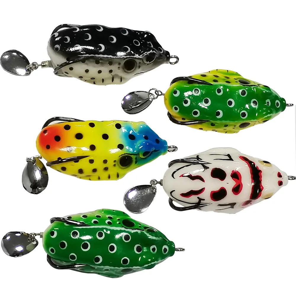 Kmucutie 5pcs Topwater Frog Fishing Lures 5cm 11g Weedless Soft Plastic Frogs Baits for Bass Musky Trout Blade Soft Frog Lures