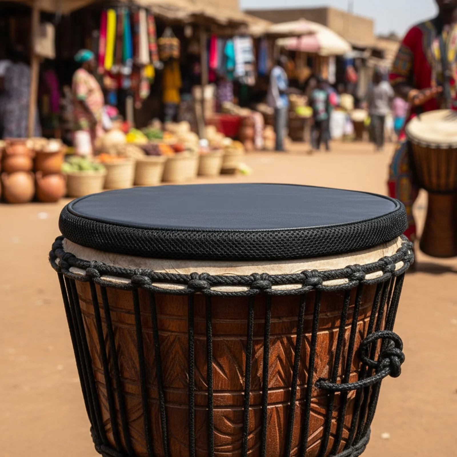 

Djembe Skin Protection Cover Black Drum Head Mute Cap Portable Drum Gear for African Drum Performance