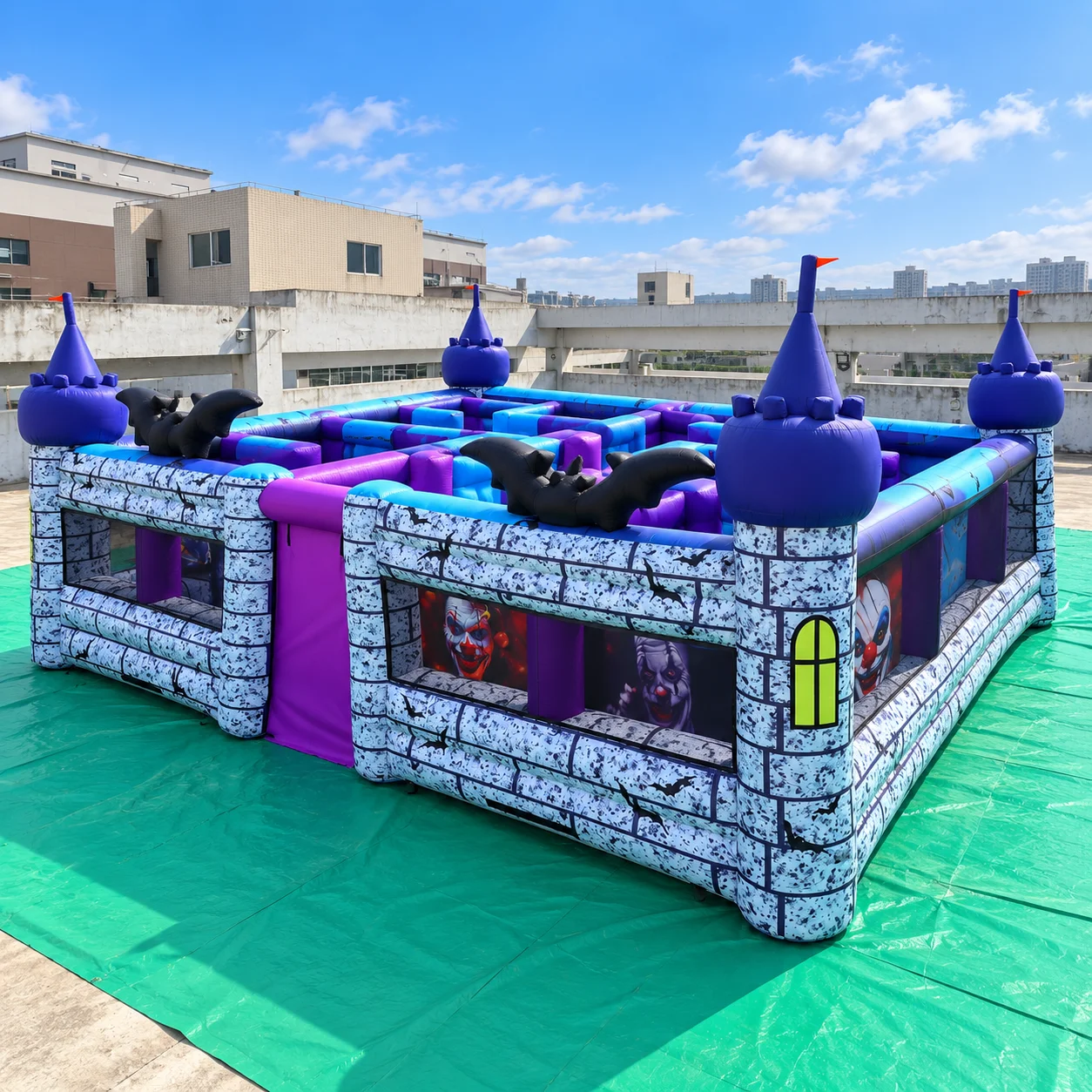 New Design 27x27FT Halloween Witch Castle Inflatable Maze Haunted House Labyrinth Maze Game Open Top with Blower for Events