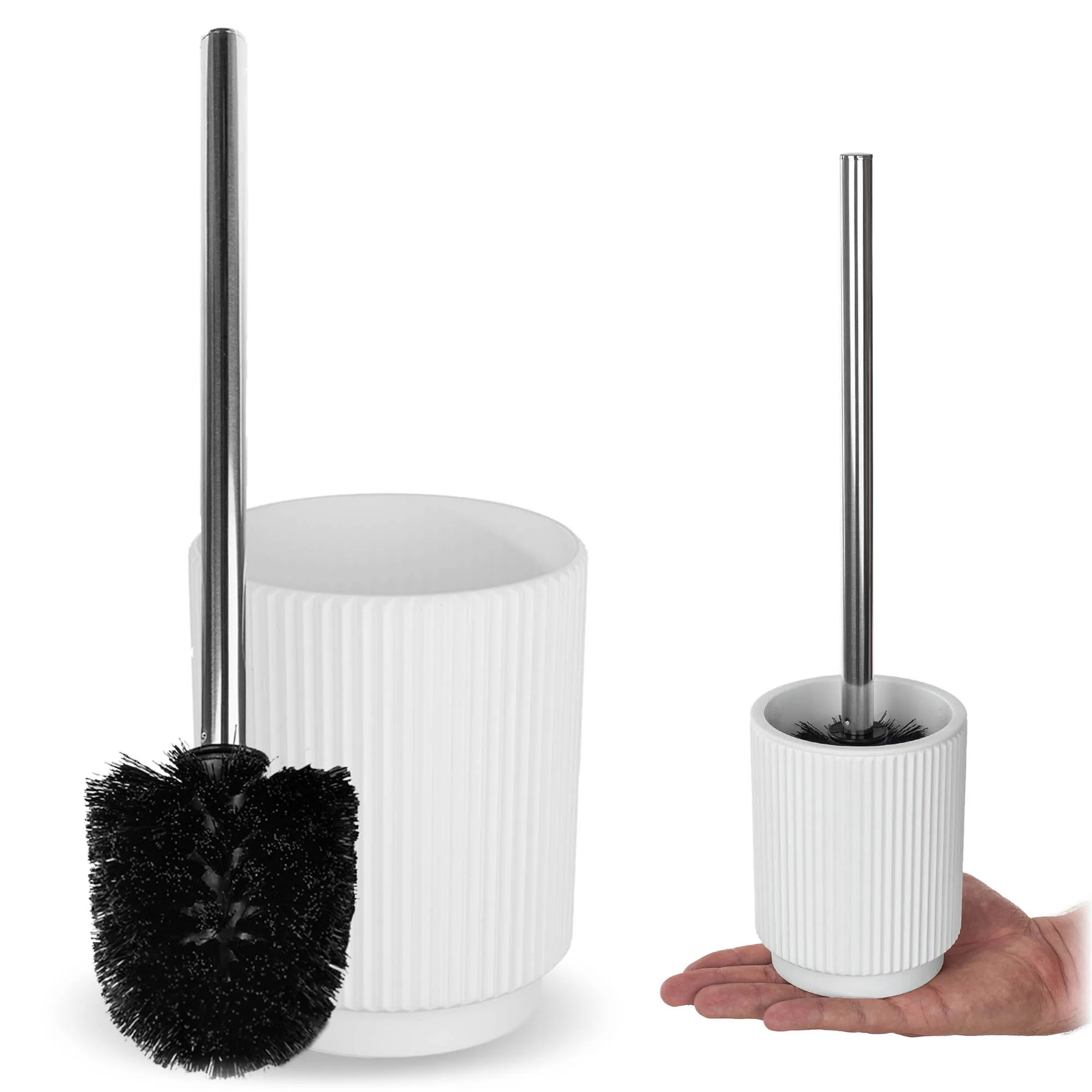 Kadax toiletborstel met houder, elegante toiletborstel van polyresin, toiletreiniger, wit, 1 stuk.