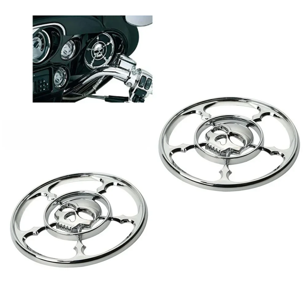 Dla Harley Touring Electra przemieszczanie się po ulicy trójkołowe 1996-2013 4 1/2 "Chrome Widow motocykl czaszka wykończenie głośnika osłona grilla — zdjęcie 2