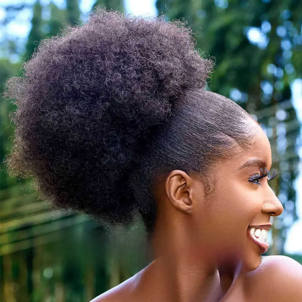 Extensions synthétiques queue de cheval Afro avec cordon de serrage, 10 pouces, pour femmes noires, 4b 4c, cheveux crépus bouclés, chignon, perruques queue de cheval, usage quotidien