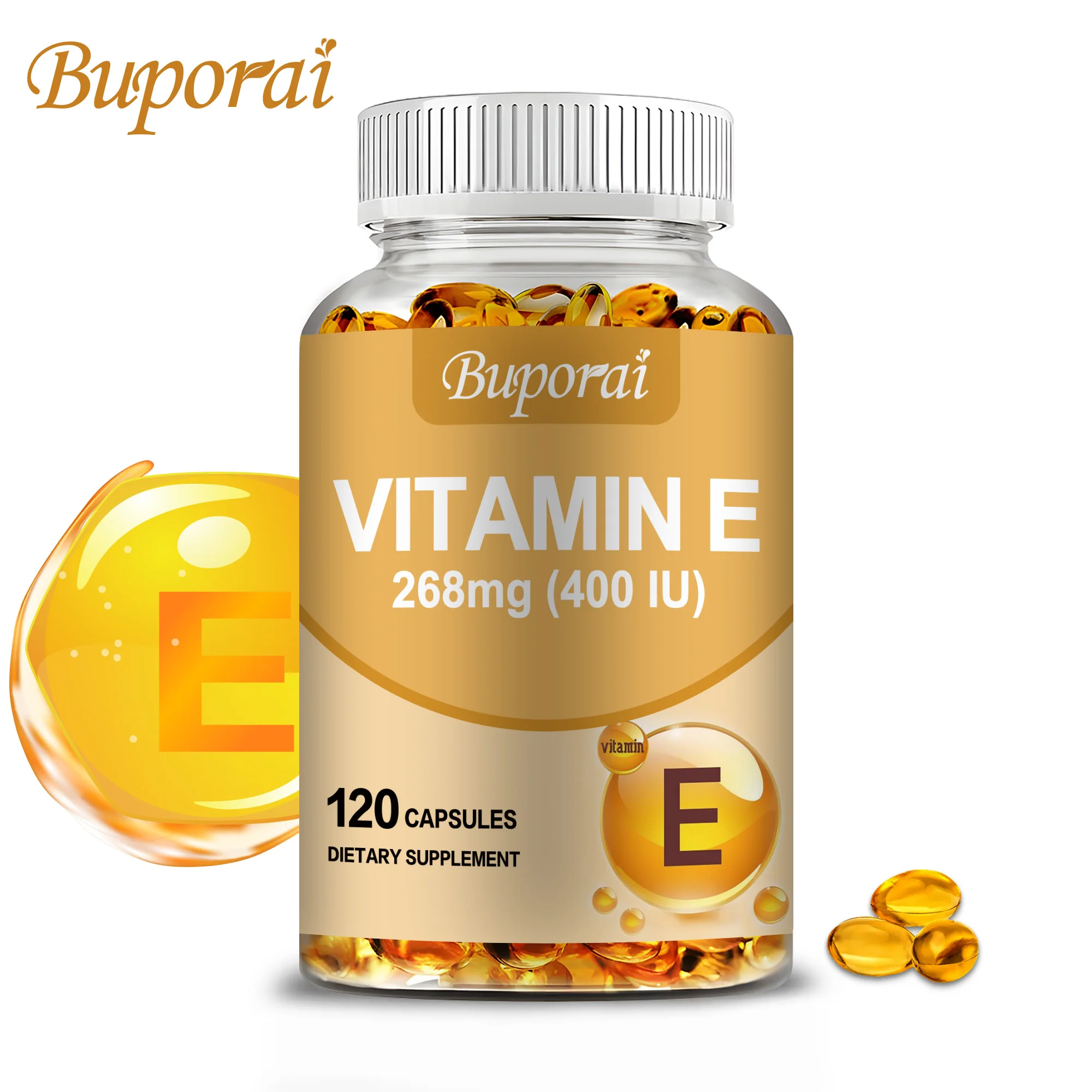 Vitamin E 268mg - Brightens The Complexion, Tightens The Skin, Reduce Wrinkles, Anti-aging, Antioxidant - 120 Capsules