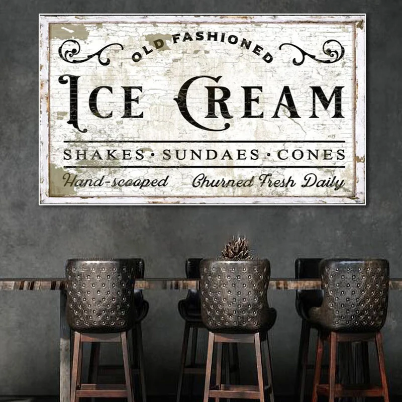 Vintage Old Fashioned Summer Ice Cream Sign Posters And Prints For Home Decor Old Time Signs Canvas Painting Wall Art Cuadros