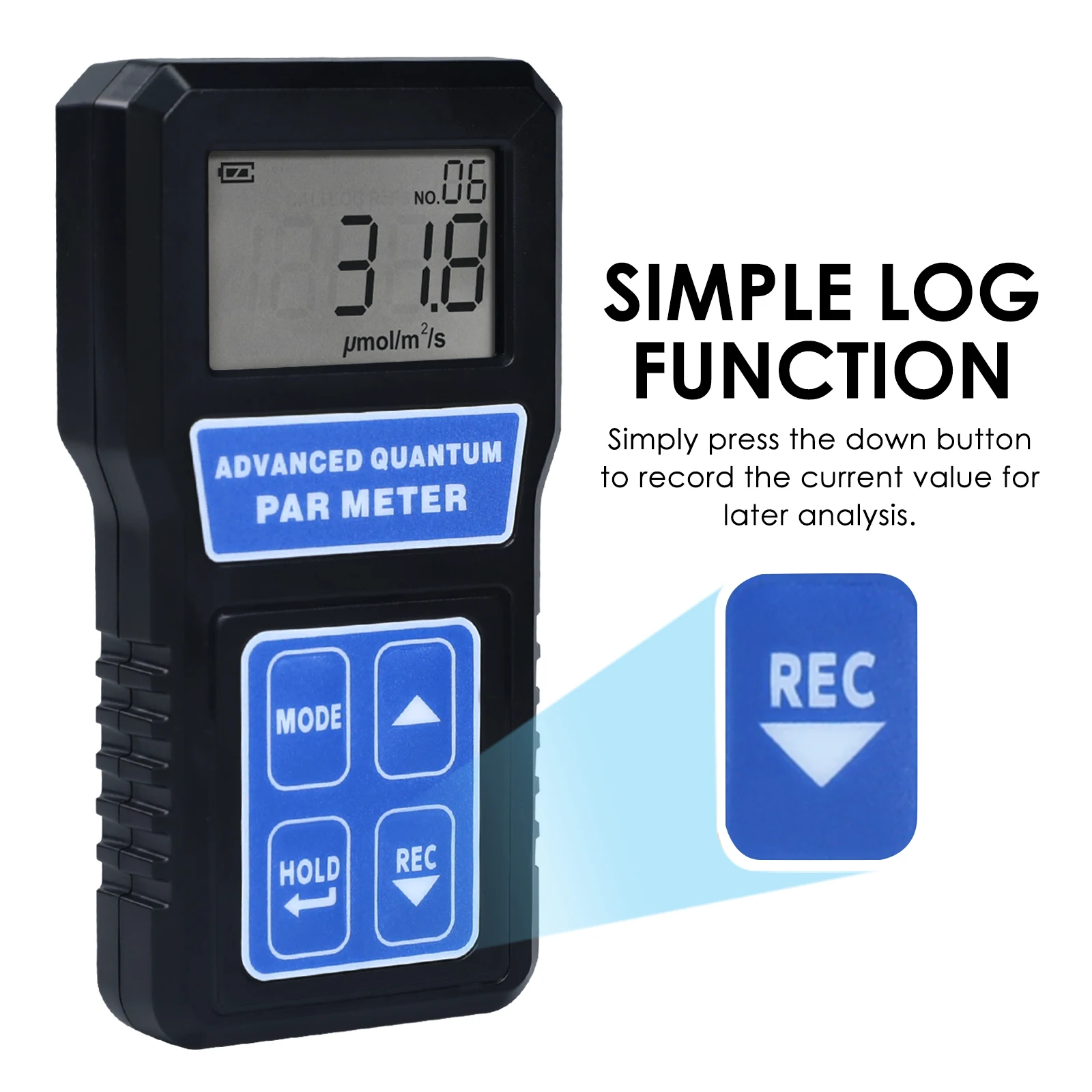 PAR Meter Light Meter PPFD 400-700nm Wavelength Photosynthesis Quantum Meter W/ Sensor Mode Selection Large LCD Light Tester