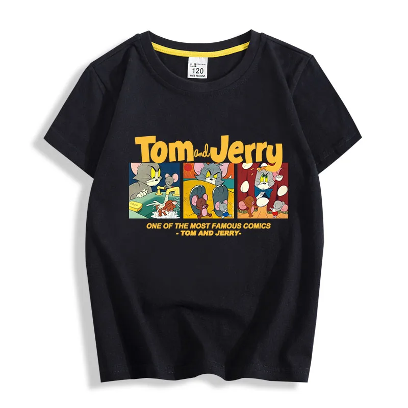 Summer Hot-selling Tom And Jerry Print Children\'s 100% Cotton Short-sleeved Loose Comfortable T-shirt Boys And Girls T-shirt