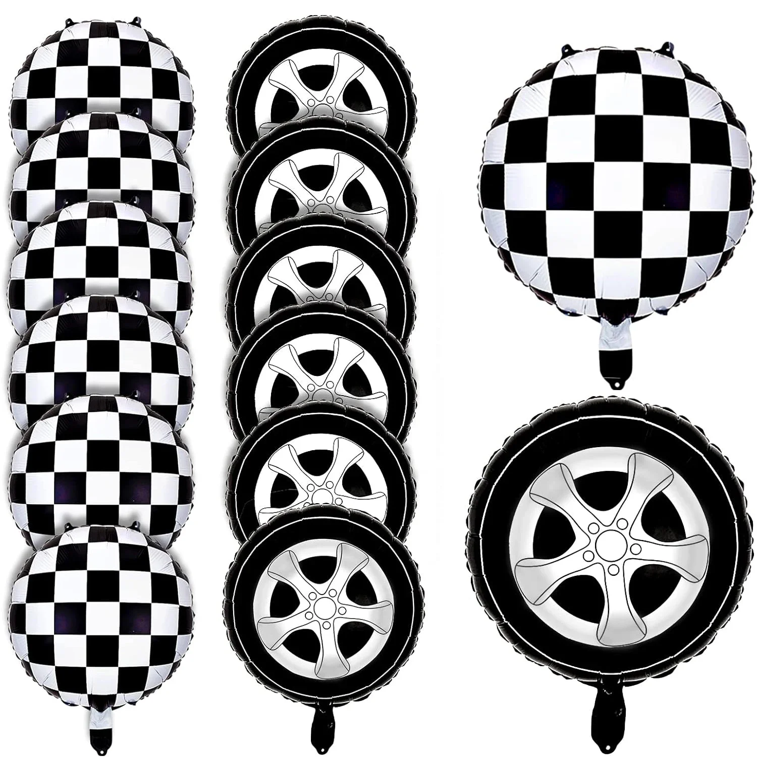 Lot de 6 ballons à roue décoratifs pour fête à thème de course de 18 pouces, ensemble de ballons carrés noirs et blancs