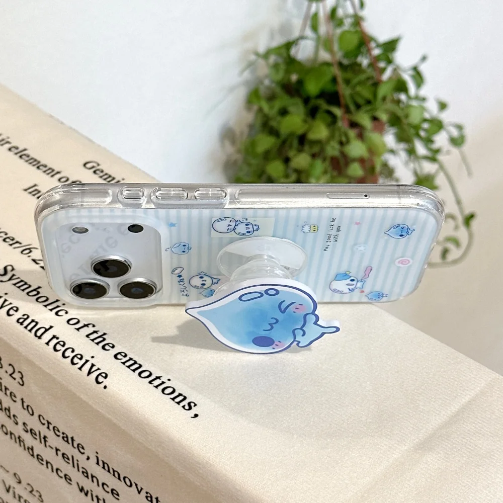 Korea Ins Light Blue Striped Kawaii Hand Drawn Water Drop Cartoon Phone Case For iPhone 17 Pro 15 16 17 Pro Max 15Pro With Stand