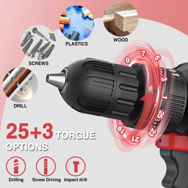 29 قطعة مثقاب كهربائي بدون فرشاة طقم مثقاب مفك براغي لاسلكي مع بطاريتين لدبوس بطارية ماكيتا 18 فولت