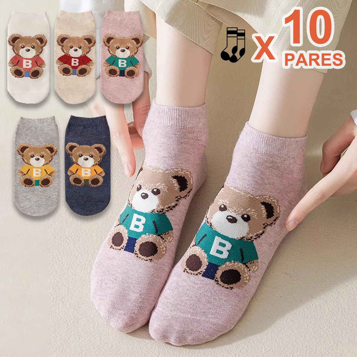 10 Pairs Set of Women's Cotton Ankle Socks with Pattern, Cute Cartoon Autumn and Winter Anti-smell Short Socks