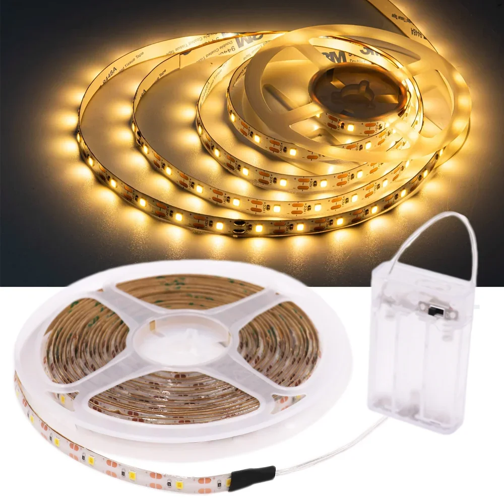 Bande lumineuse LED alimentée par pile AA SMD2835, 60 diodes/m, ruban Flexible, Diode, IP65, étanche, rétro-éclairage de pièce 0.5m-5m
