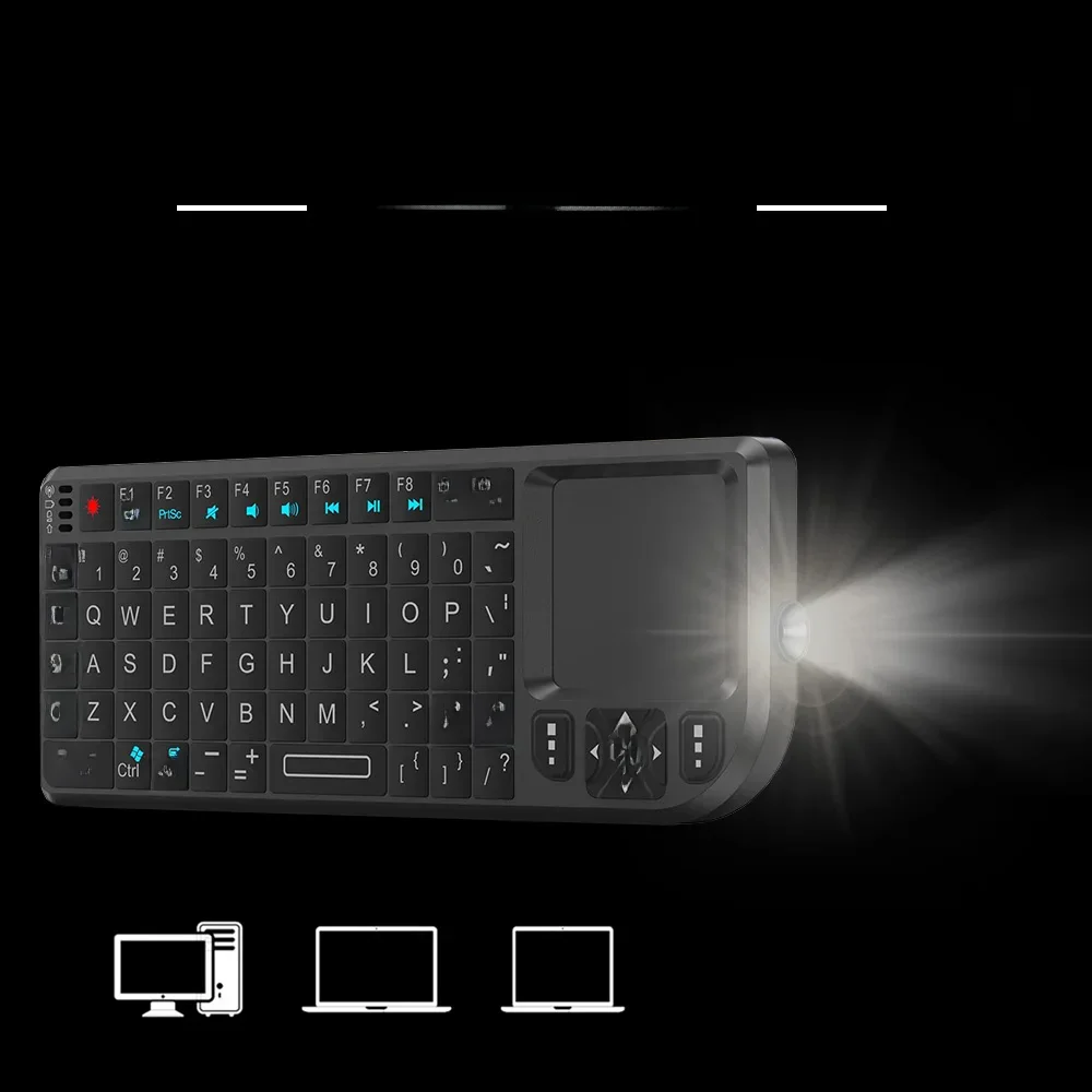 Bezprzewodowa klawiatura 2.4G z 7-kolorowym podświetleniem, touchpadem, myszką i latarką — przenośna — idealna do komputera Smart TV Box — zdjęcie 2