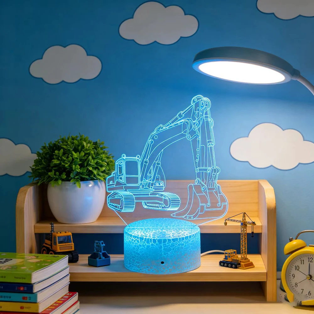Excavator 3D Night Light, 3D Optical Illusion Lamp With Touch & Remote Control, 16-Color Changing Ambient Light For Bedroom