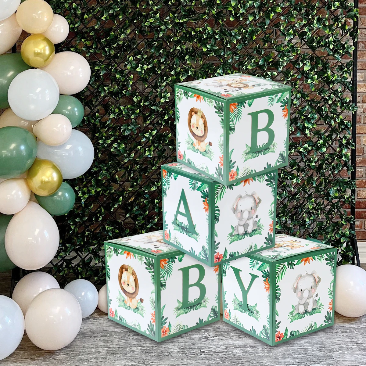 Baby Shower Letter Box 1st Birthday Party Decor Kids Jungle Safari Birthday Green Forest DIY Balloon Box Anniversary Party Decor