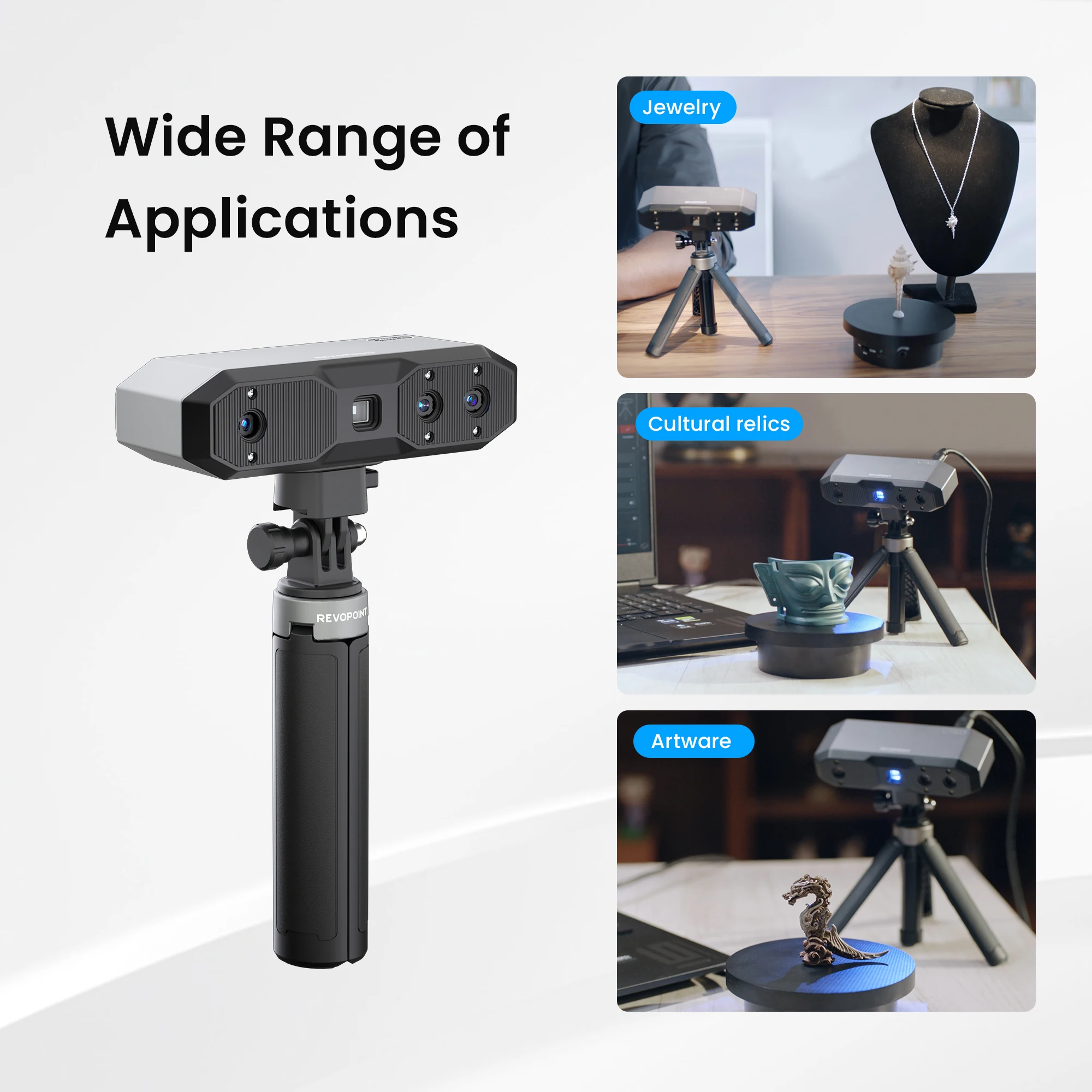 Revopoint Mini 2 Advanced 3D Scanner, até 0,02mm de precisão, 16 Fps varredura rápida, scanner para odontologia, jóias e pequenos objetos