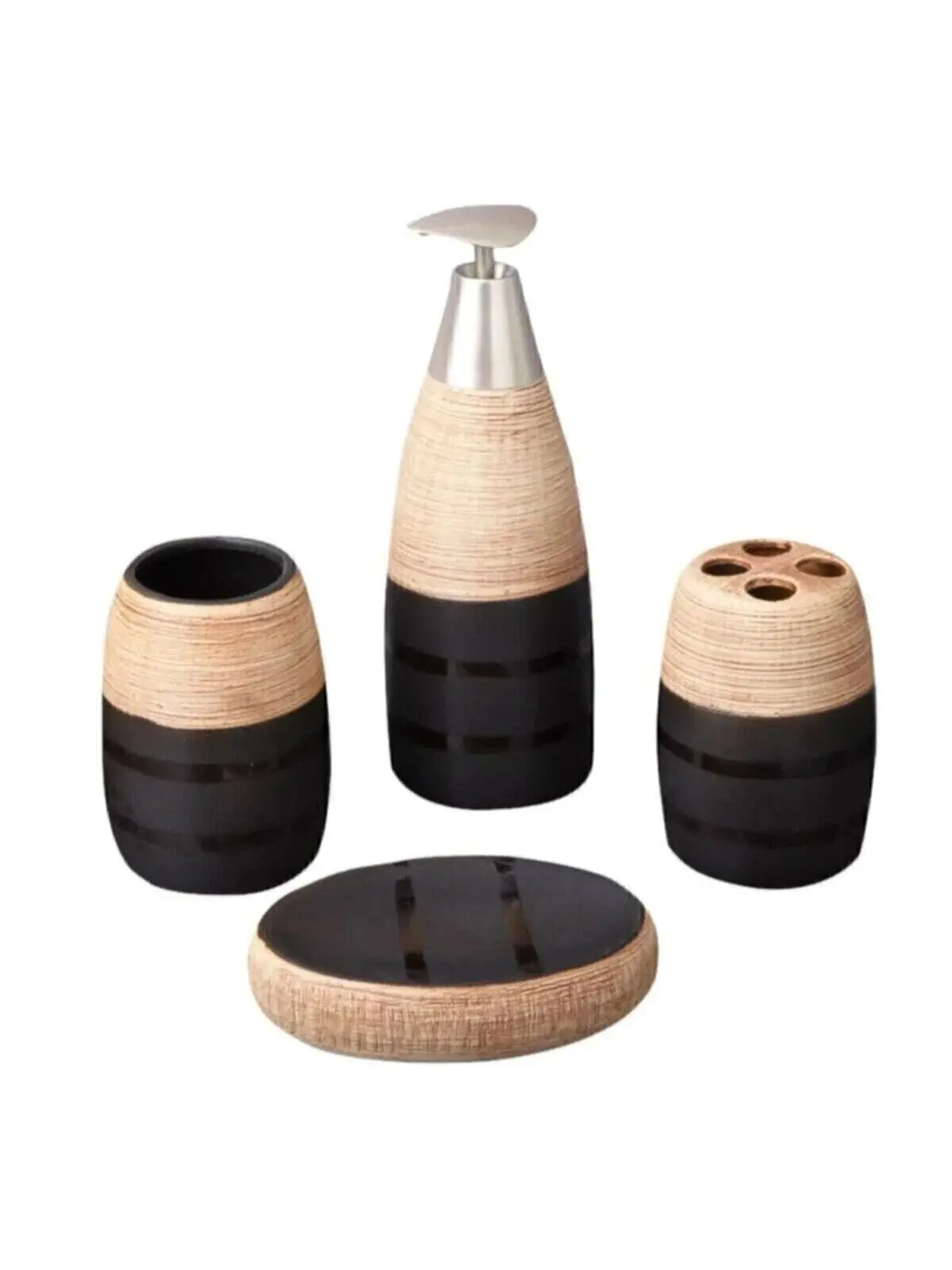 4'lü Ceramic Lux Bath Set Bathroom Accessories Sets Liquid Soap Dispenser Room Kit Dental Fırçalığı Toilet Brush Garbage Bucket Bathroom