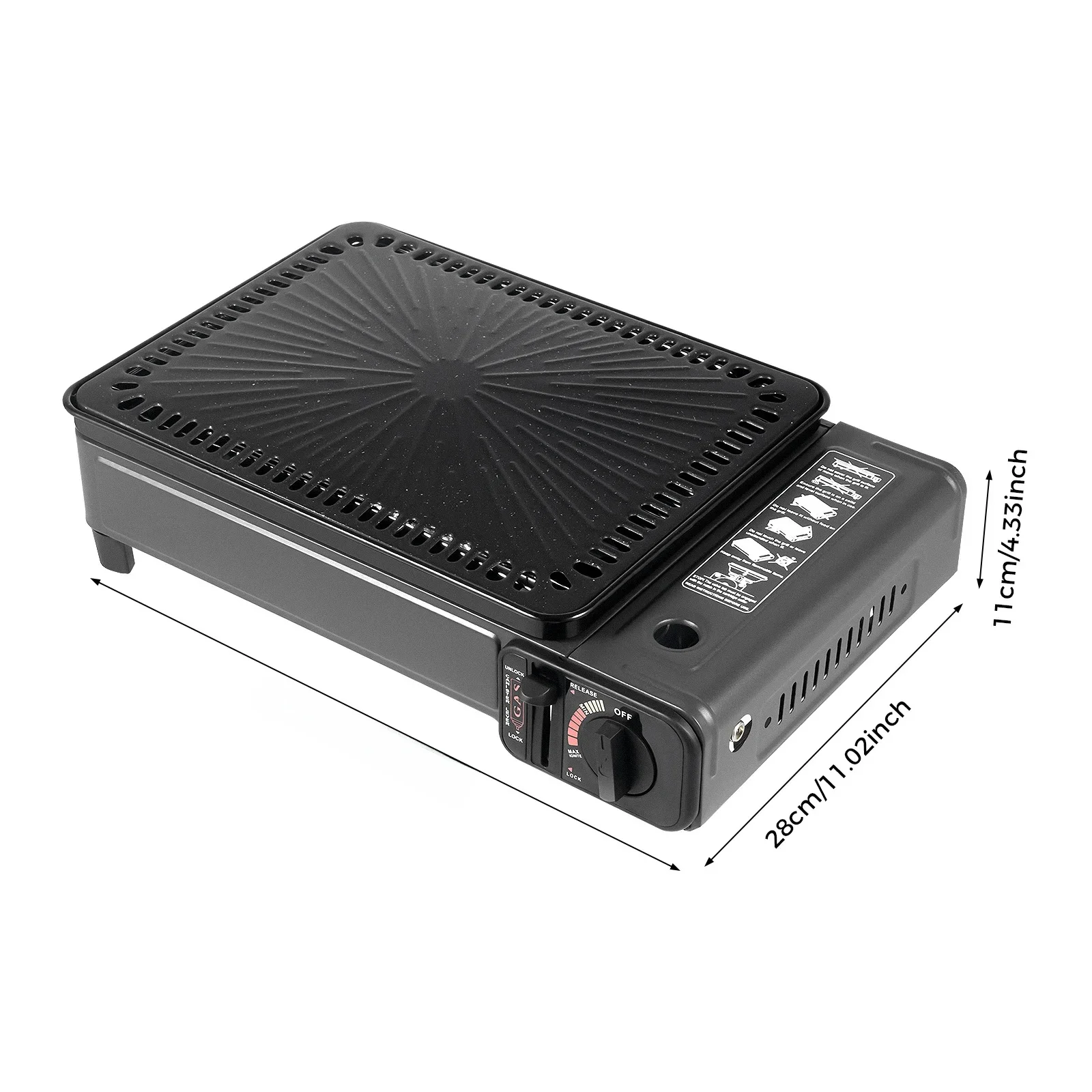 Tragbarer Campinggrill-Gasherd, Butangaskocher für Camping, Reisen, Trekking, 0,25–0,3 MPa, 41,5 x 28 x 11 cm