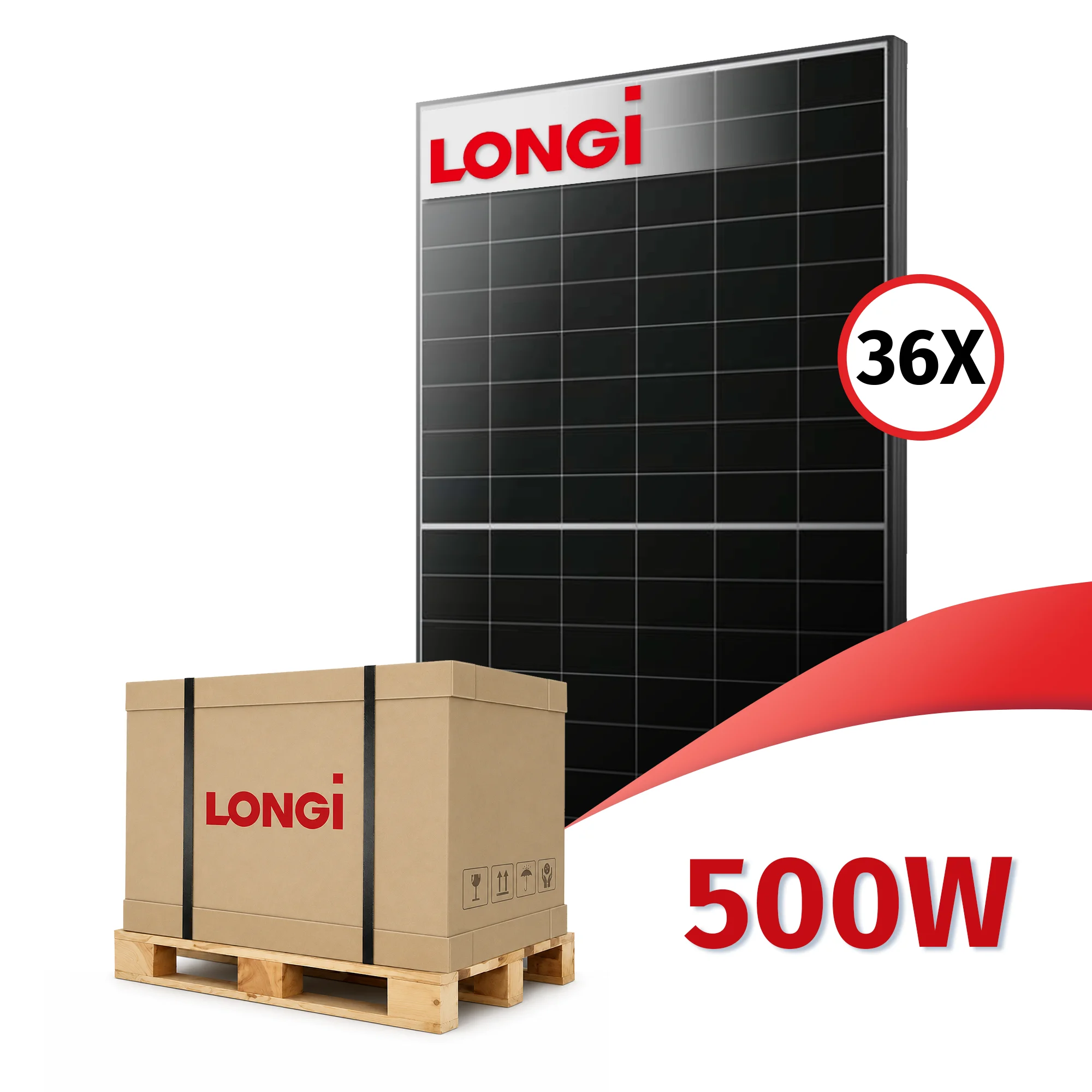 LONGi LR7-54HVD 500W Solarmodule Palette mit 36 Stück, Hi-MO X10 HPBC 2.0 Hochleistungs-PV-Module